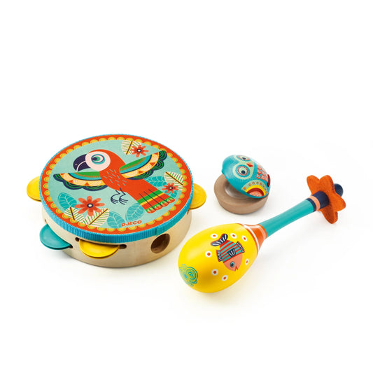 Animambo Instrument Set | Tambourine, Maracas, Castanet