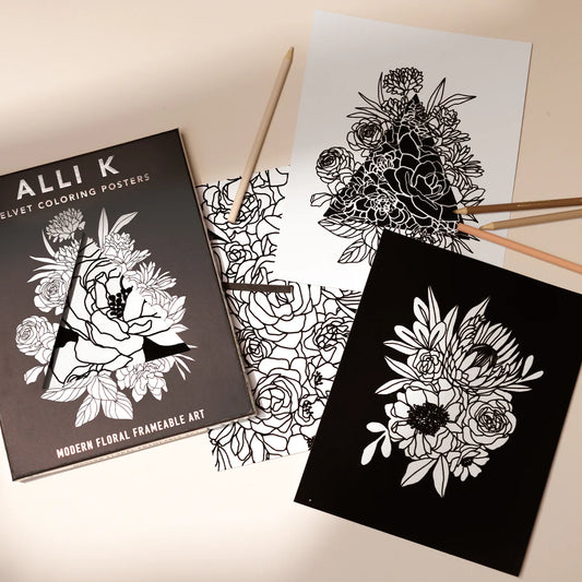 Velvet Coloring Posters: Modern Floral Frameable Wall Art.