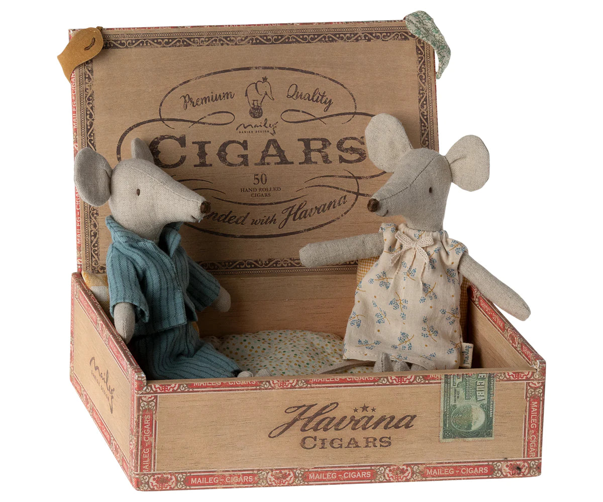 Mum and Dad Mice In Cigar Box