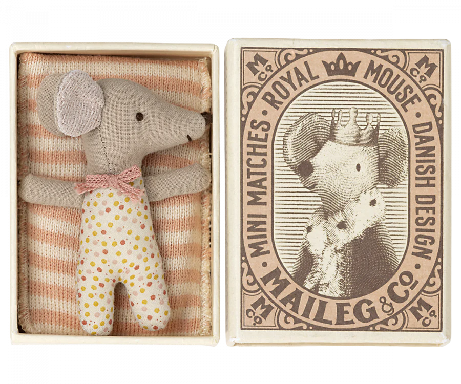 Sleepy/Wakey Baby Mouse in Matchbox | Pink