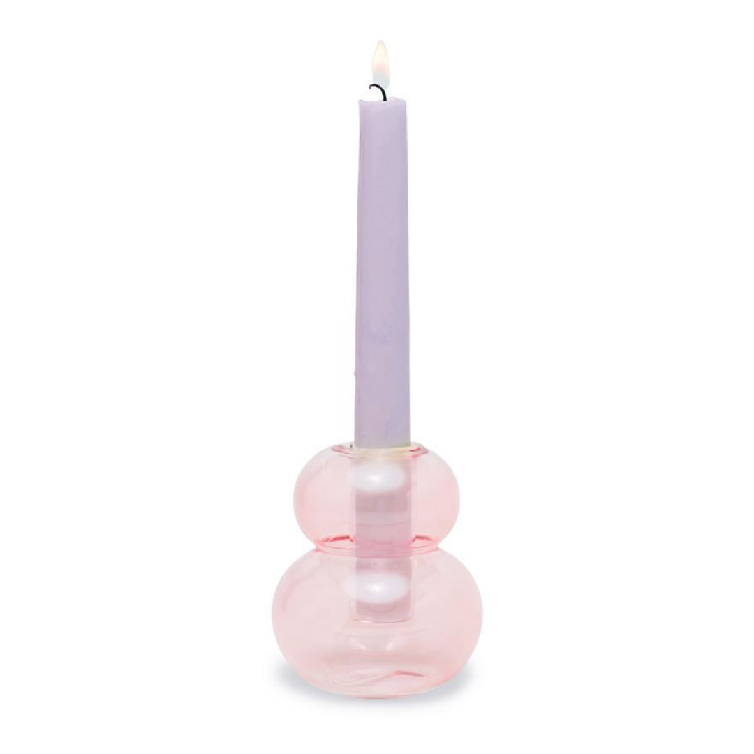 Bubble Glass Taper Candle Holder | Pink