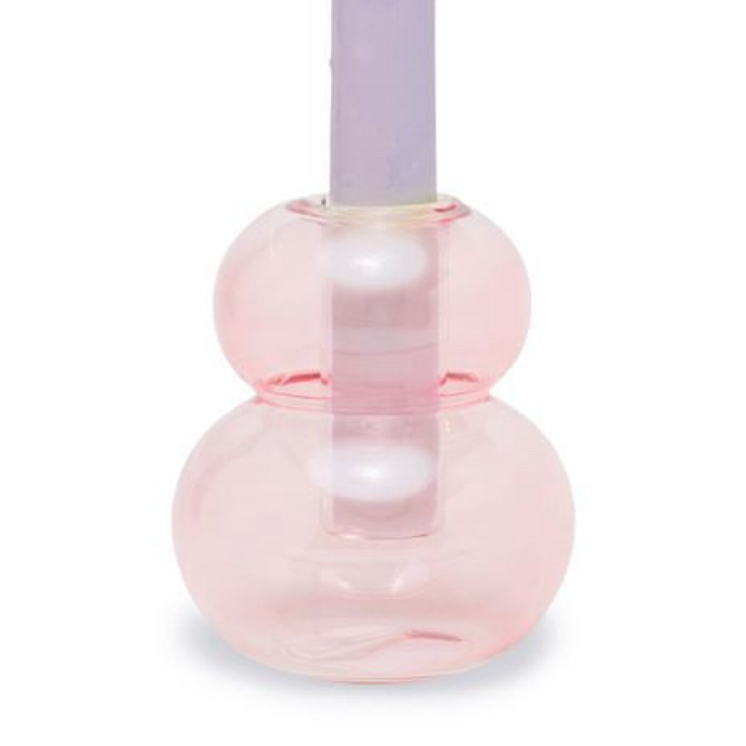 Bubble Glass Taper Candle Holder | Pink