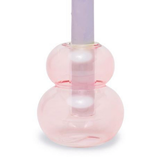 Bubble Glass Taper Candle Holder | Pink