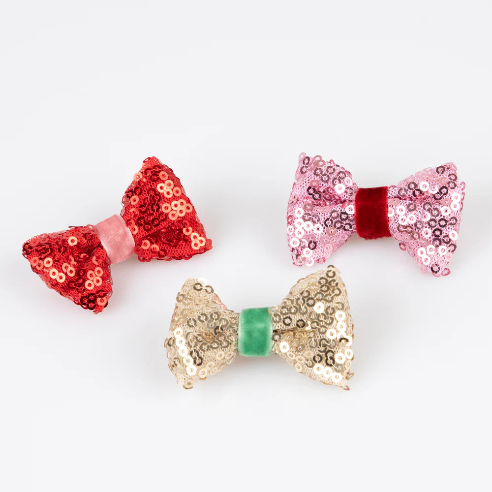 Sequin & Velvet Mini Bow Hair Clips