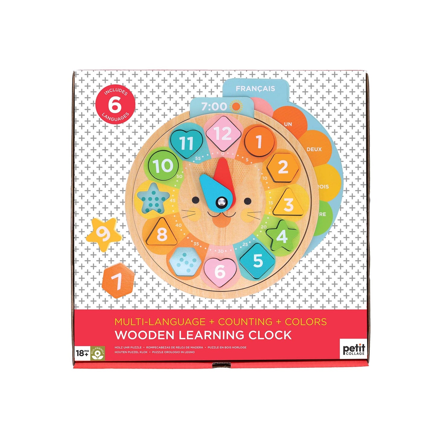 Multi-Language + Counting + Colors Wooden Learning Clock