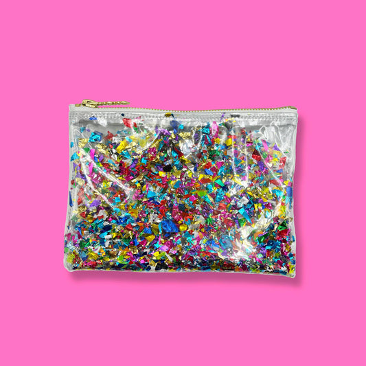 Clear Vinyl Rainbow Confetti Midi Clutch or Party Favor!