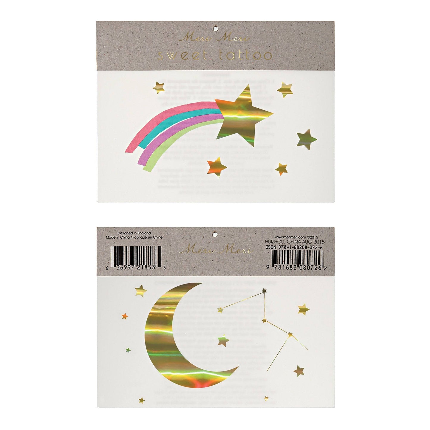 Rainbow Shooting Star & Moon Tattoos