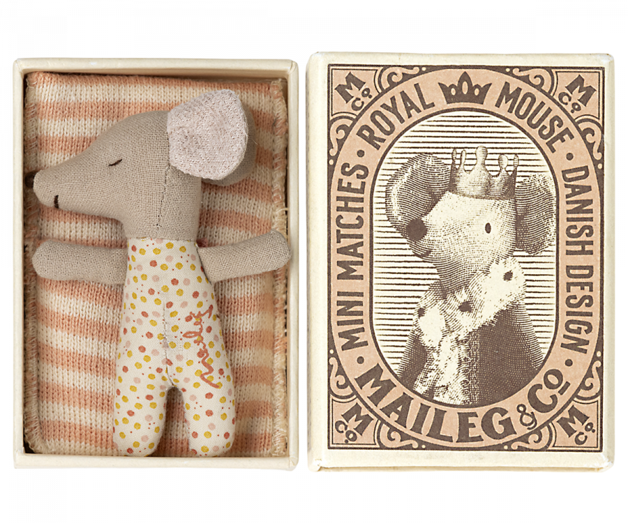 Sleepy/Wakey Baby Mouse in Matchbox | Pink